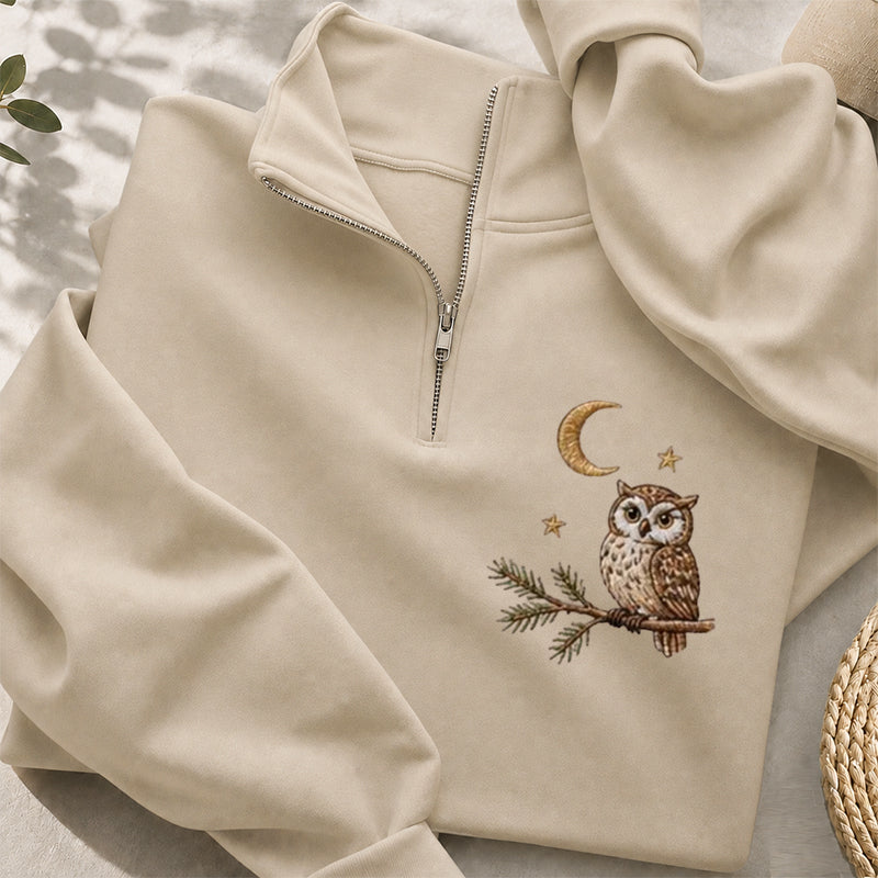 Embroidered Night Owl Classic Quarter Zip Sweatshirt