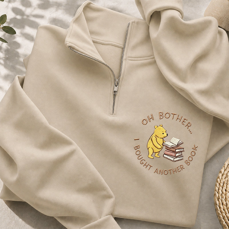 Embroidered Funny Bear Reading Books Classic Quarter Zip Sweatshirt