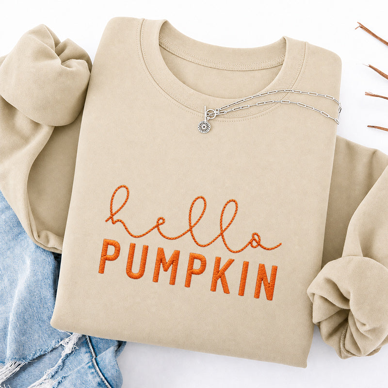 Embroidered Hello Pumpkin Classic Crewneck Sweatshirt