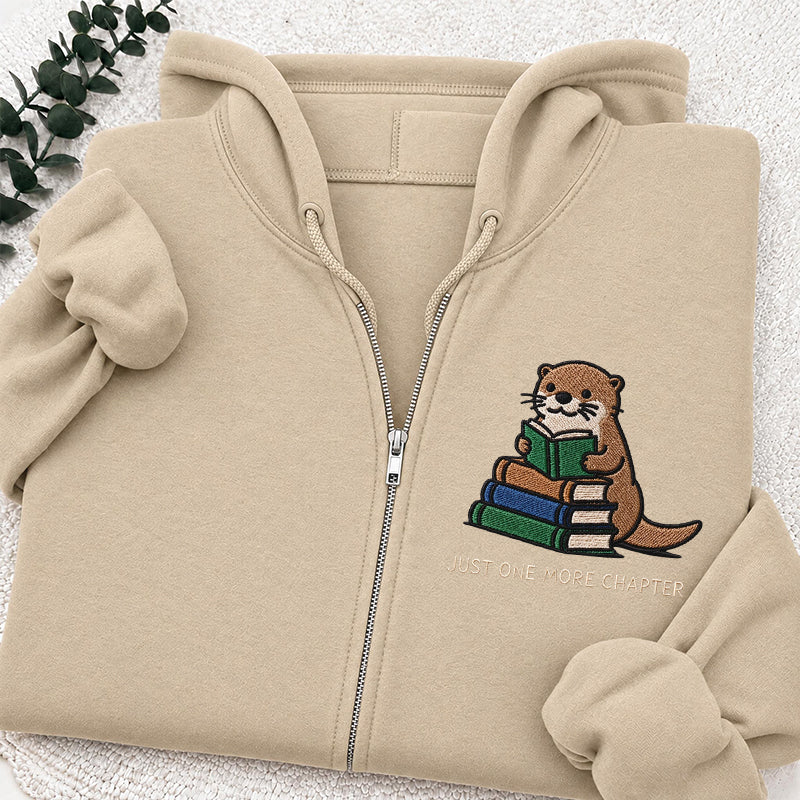 Embroidered Reading Otter Classic Full Zip Hoodie