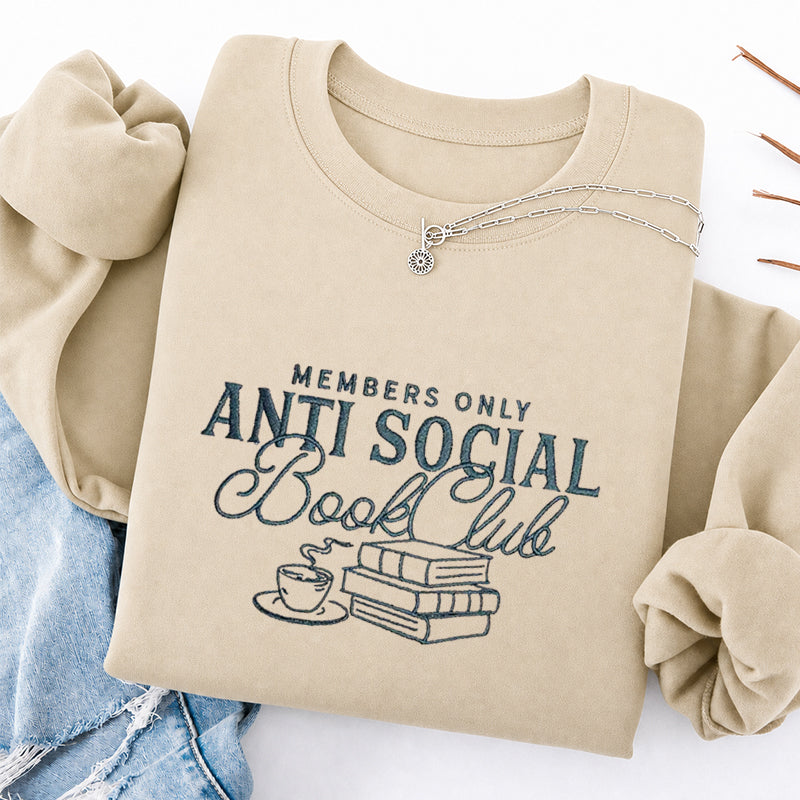 Embroidered Anti Social Book Club Classic Crewneck Sweatshirt