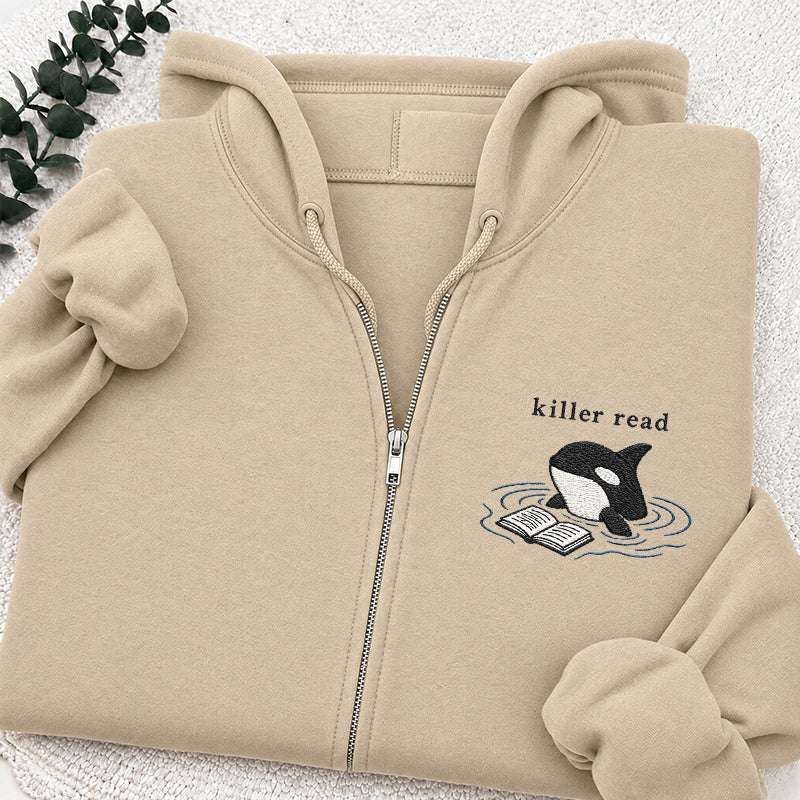 Embroidered Killer Read Orca Classic Full Zip Hoodie