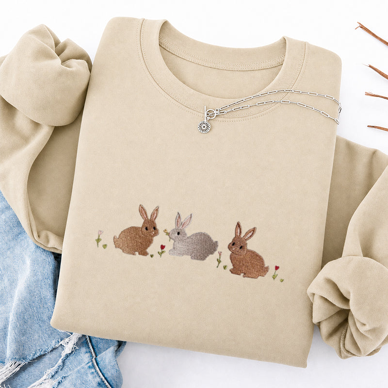 Embroidered Three Bunnies Classic Crewneck Sweatshirt