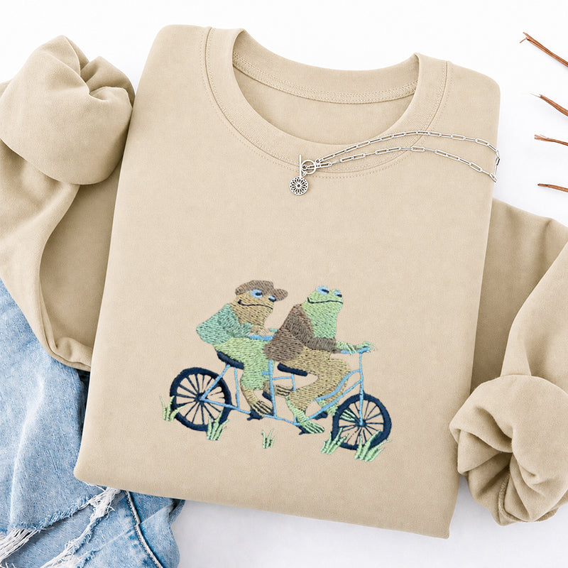 Embroidered Frogs Riding A Bike Classic Crewneck Sweatshirt