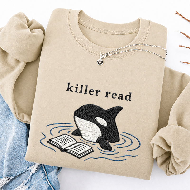 Embroidered Killer Read Orca Classic Crewneck Sweatshirt