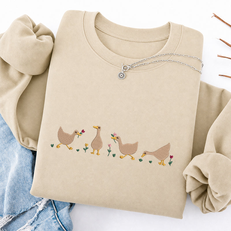 Embroidered Floral Silly Goose Classic Crewneck Sweatshirt