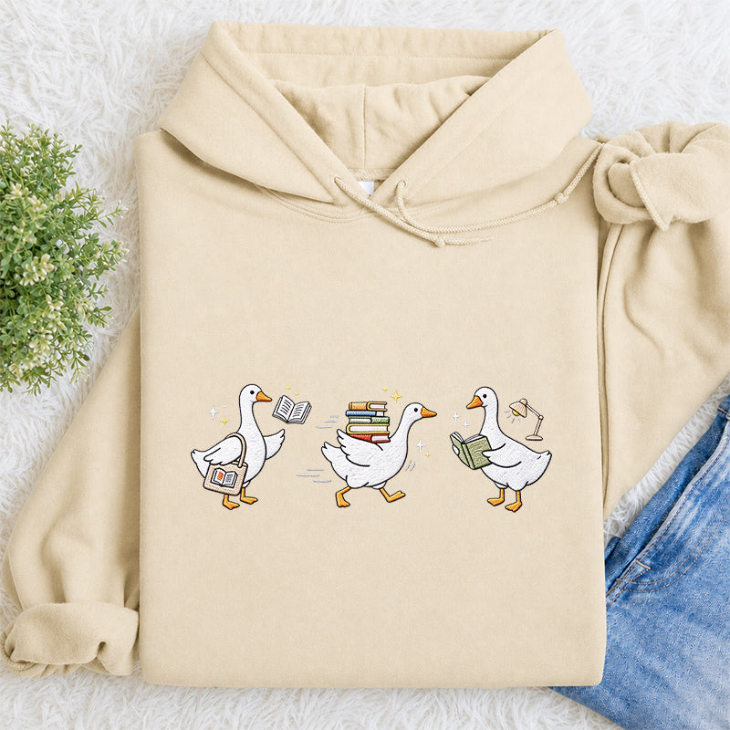 Embroidered Goose Reading Books Classic Adult Unisex Hoodie