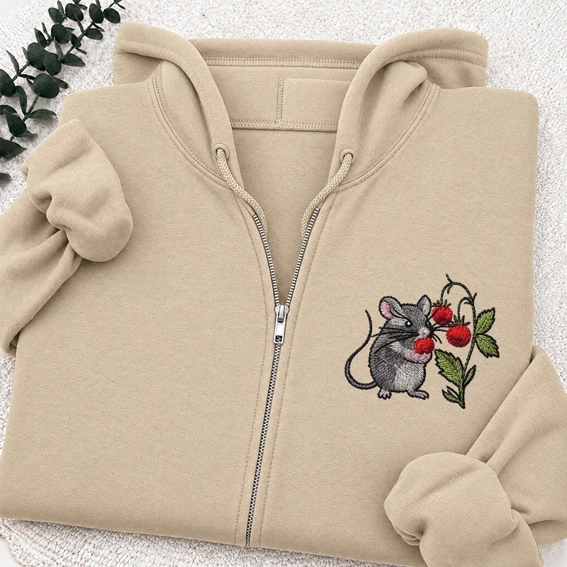 Embroidered Cottagecore Mouse Classic Adult Unisex Full Zip Hoodie