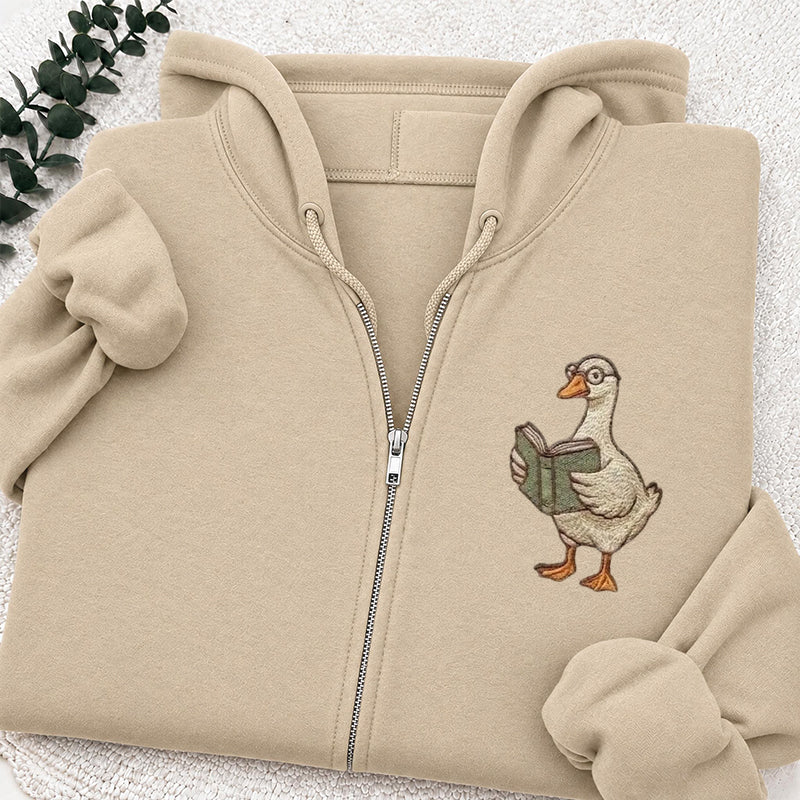 Embroidered Reading Goose Classic Adult Unisex Full Zip Hoodie
