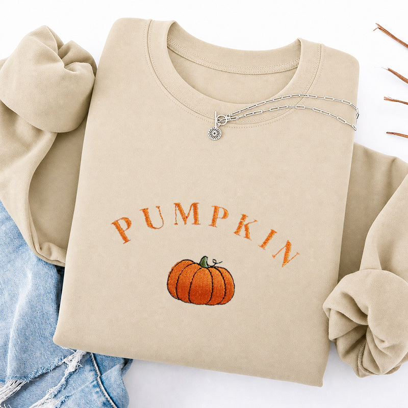 Embroidered Cute Pumpkin Classic Crewneck Sweatshirt