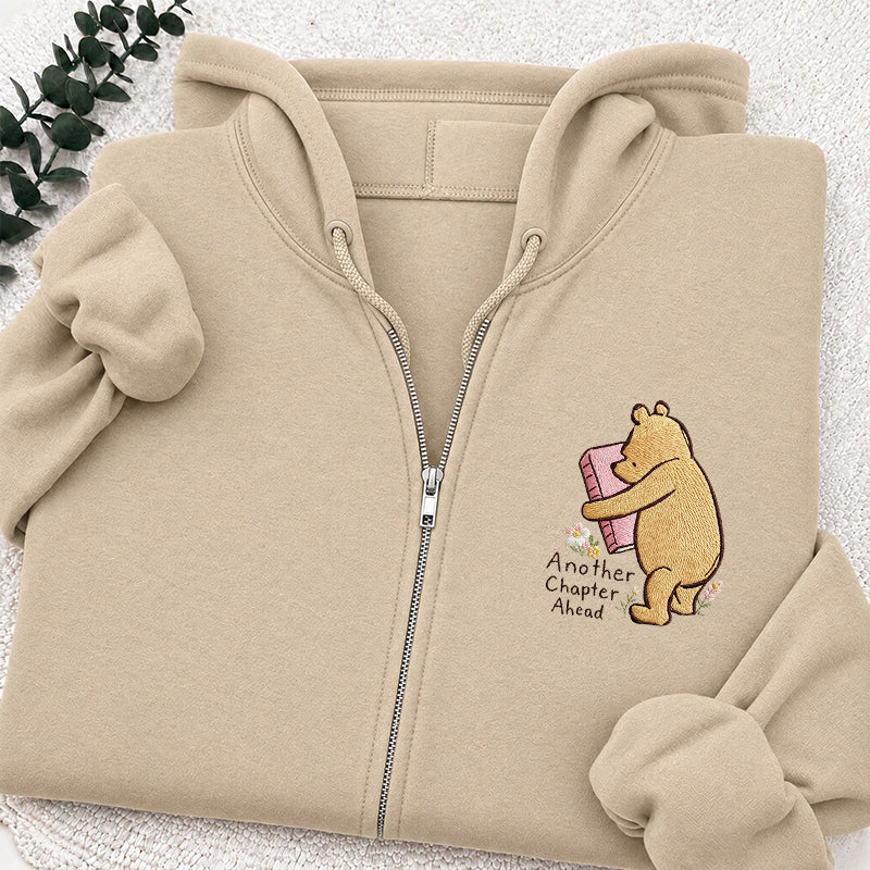 Embroidered Reading Bear Another Chapter Classic Adult Unisex Full Zip Hoodie