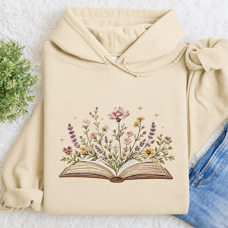 Embroidered Floral Book Classic Adult Unisex Hoodie