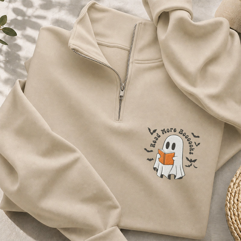 Embroidered Read More Boooooks Classic Quarter Zip Sweatshirt