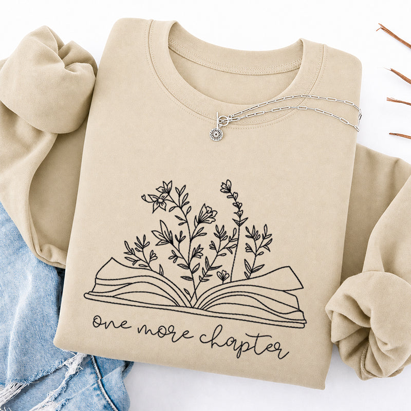 Embroidered One More Chapter Floral Book Classic Crewneck Sweatshirt