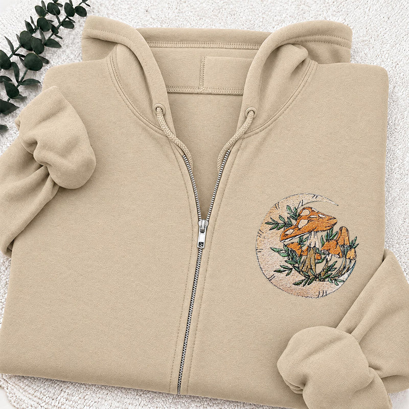 Embroidered Mushroom Moon Classic Adult Unisex Full Zip Hoodie