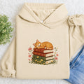 Embroidered Cat Sleeping On Books Classic Adult Unisex Hoodie