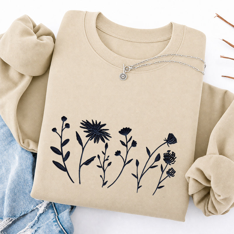 Embroidered Floral Cottagecore Classic Crewneck Sweatshirt
