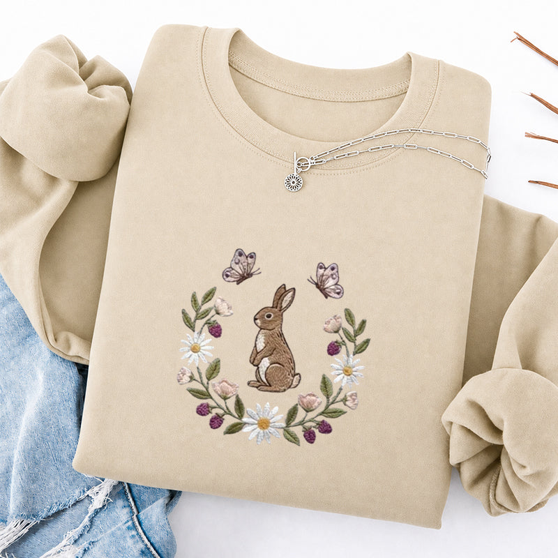 Embroidered Bunny Flower Classic Crewneck Sweatshirt