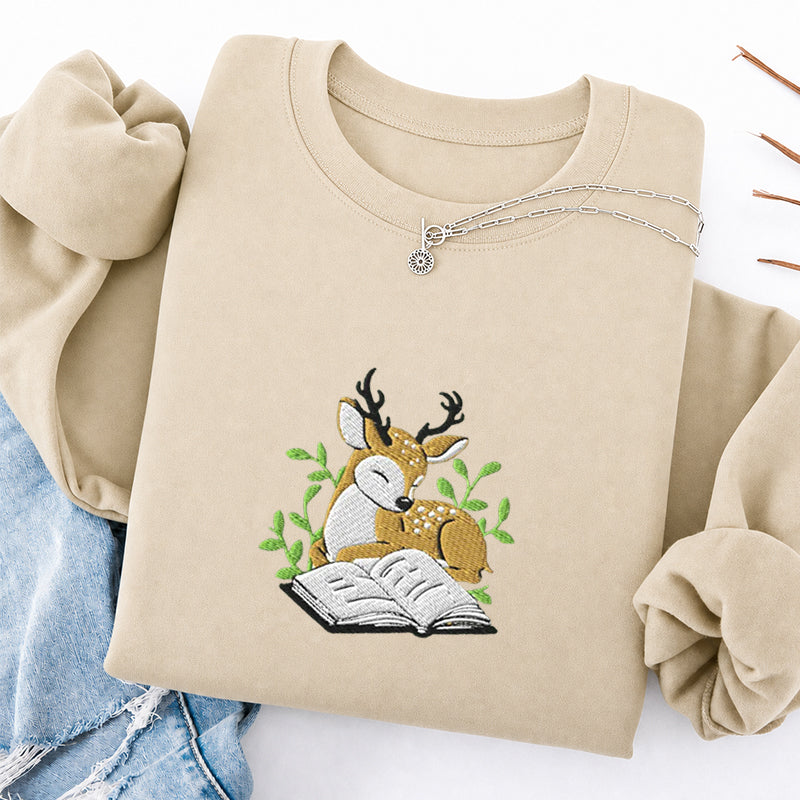 Embroidered Deer Book Classic Crewneck Sweatshirt
