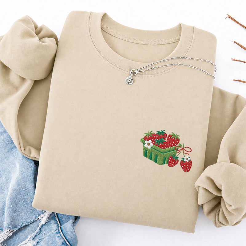 Embroidered Strawberry Blanket Classic Crewneck Sweatshirt