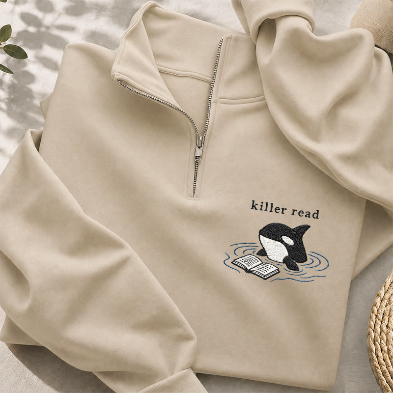 Embroidered Killer Read Orca Classic Quarter Zip Sweatshirt