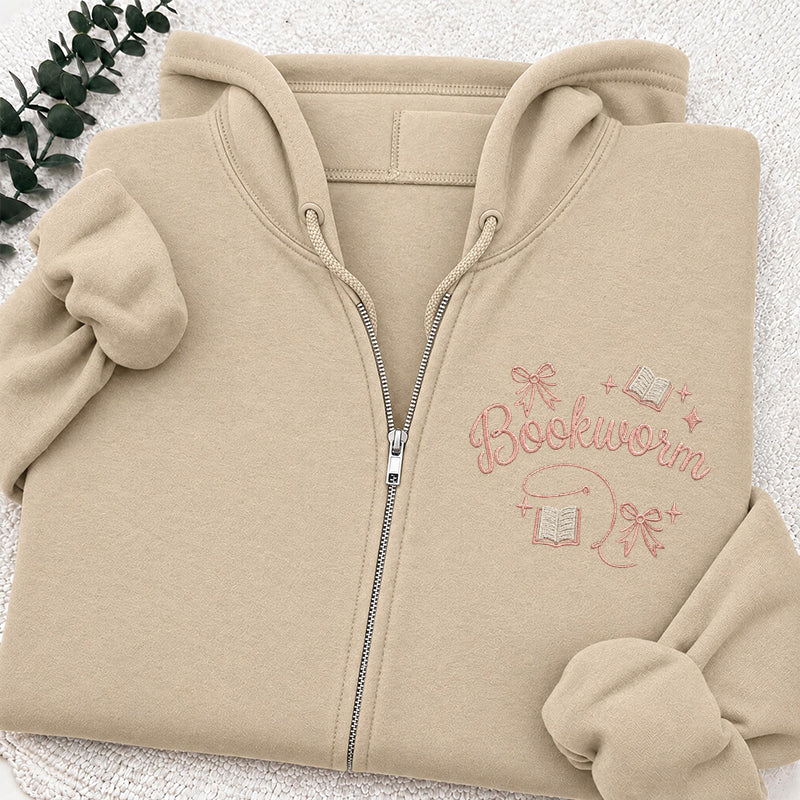 Embroidered Funny Bookworm Classic Full Zip Hoodie