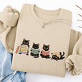 Embroidered Cat Reading Classic Crewneck Sweatshirt