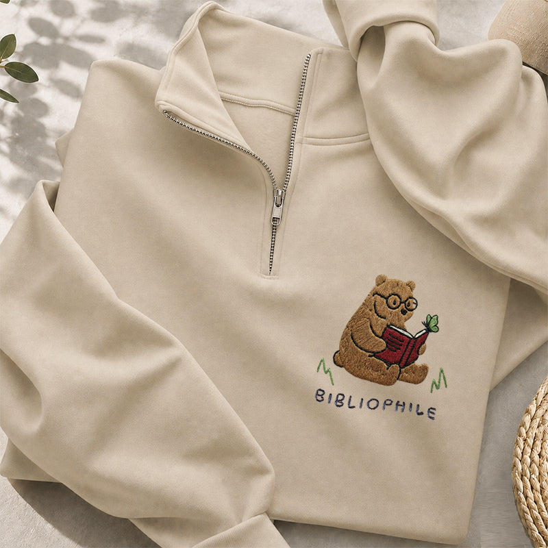 Embroidered Reading Bear Classic Quarter Zip Sweatshirt