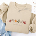 Embroidered Autumn Leaves Classic Crewneck Sweatshirt