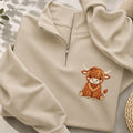 Embroidered Highland Cow Classic Quarter Zip Sweatshirt