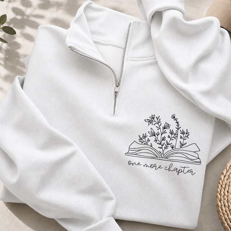 Embroidered One More Chapter Floral Book Classic Quarter Zip Sweatshirt