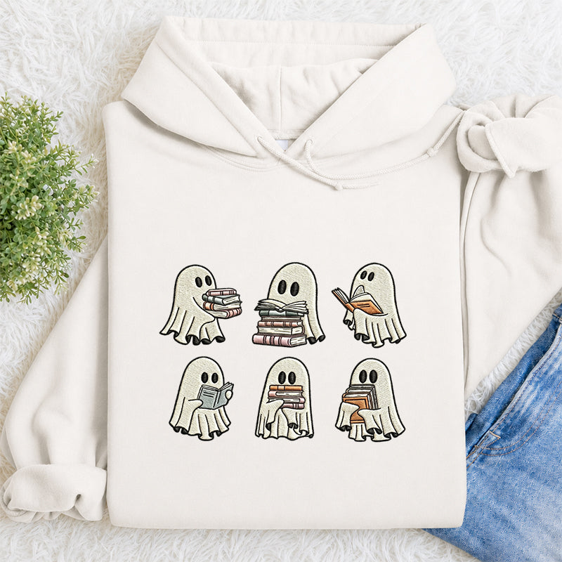 Embroidered Halloween Ghost Book Classic Adult Unisex Hoodie