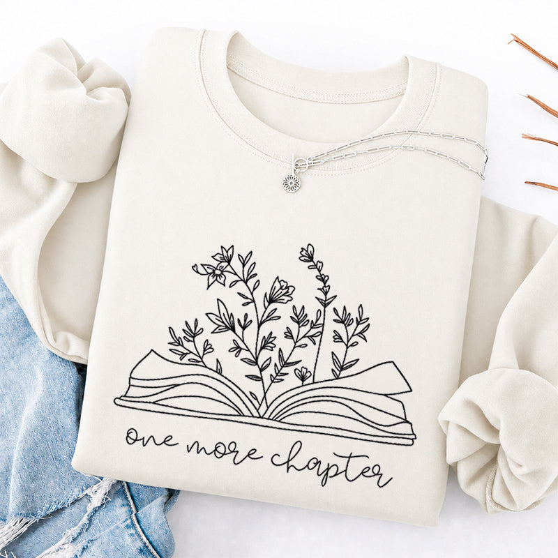Embroidered One More Chapter Floral Book Classic Crewneck Sweatshirt
