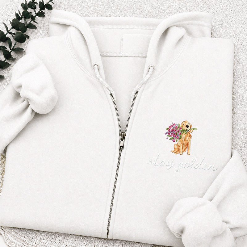 Embroidered Stay Golden Classic Adult Unisex Full Zip Hoodie