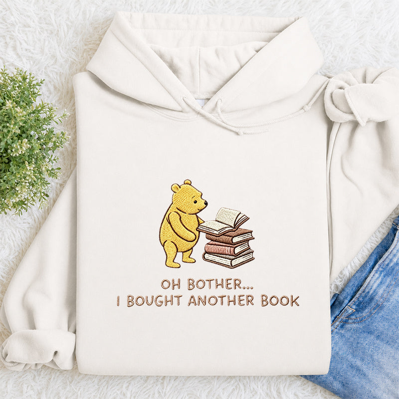 Embroidered Funny Bear Reading Books Classic Adult Unisex Hoodie