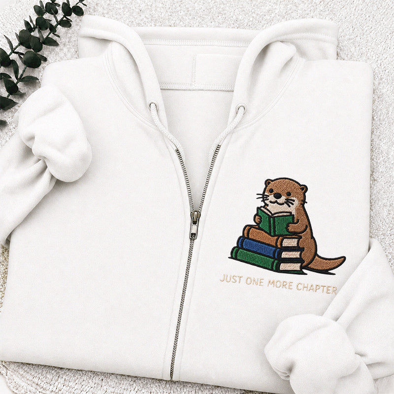 Embroidered Reading Otter Classic Full Zip Hoodie