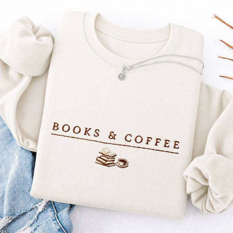 Embroidered Books and Coffee Classic Crewneck Sweatshirt