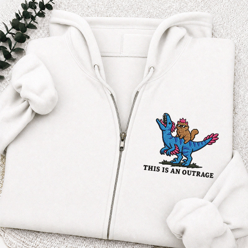 Embroidered This Is An Outrage Book Lover Classic Full Zip Hoodie