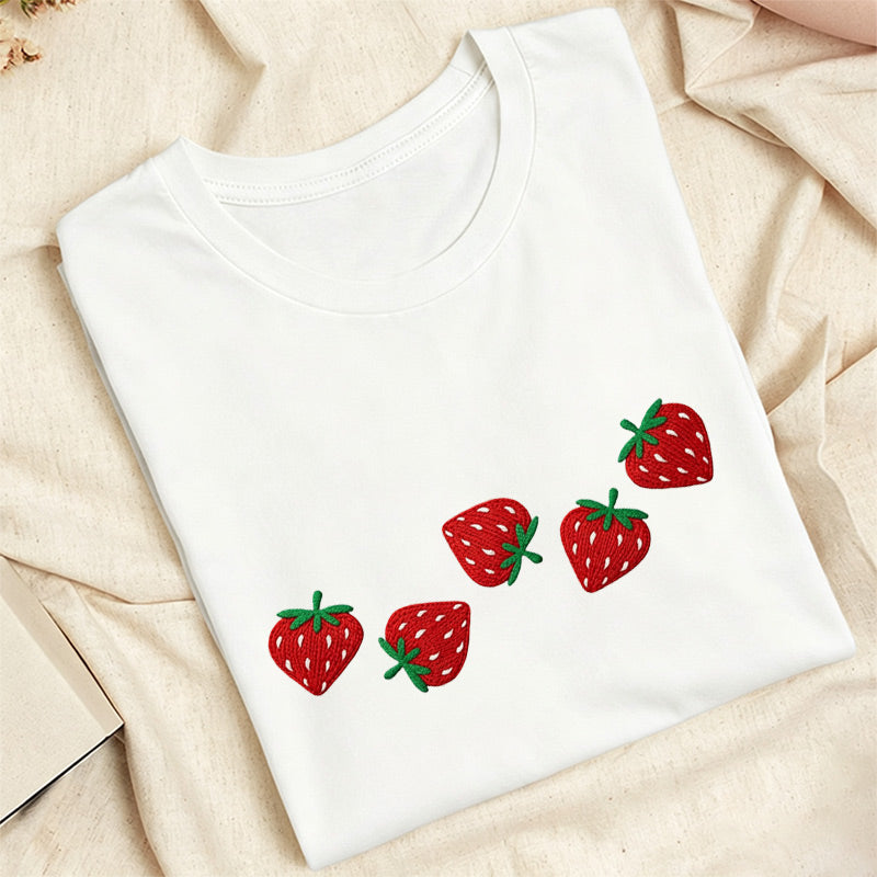 Embroidered Strawberry Classic Adult Unisex Crew Neck T-Shirt