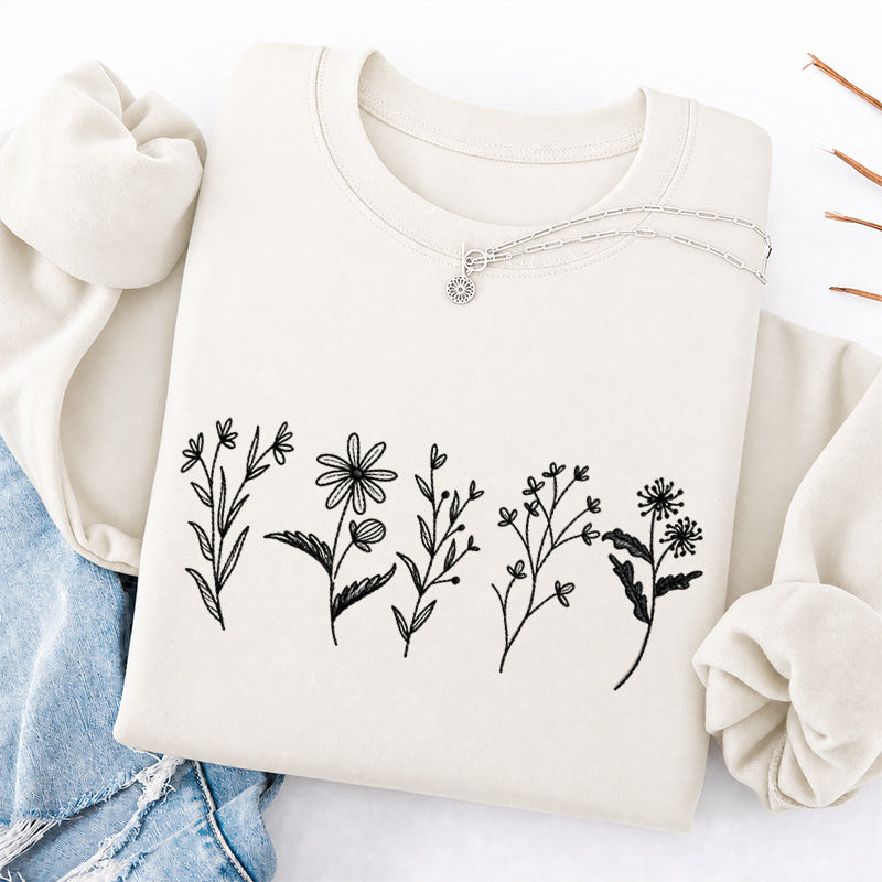 Embroidered Flower Lines Classic Crewneck Sweatshirt