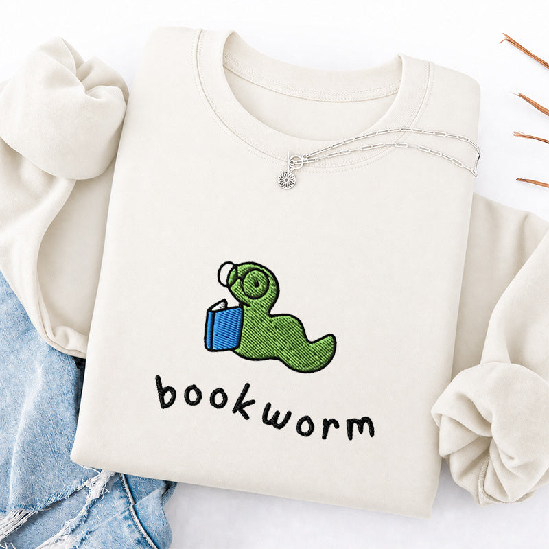 Embroidered Funny Bookworm Classic Crewneck Sweatshirt