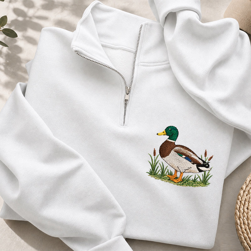 Embroidered Mallard Duck Classic Quarter Zip Sweatshirt
