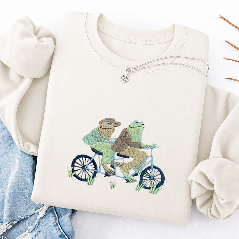 Embroidered Frogs Riding A Bike Classic Crewneck Sweatshirt