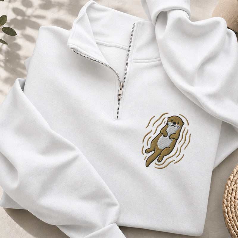 Embroidered Cute Otter Classic Quarter Zip Sweatshirt