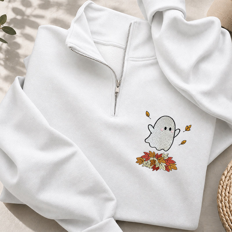 Embroidered Fall Ghost Classic Quarter Zip Sweatshirt