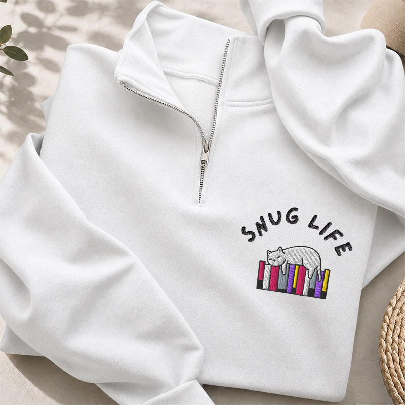 Embroidered Snug Life Book Lover Classic Quarter Zip Sweatshirt