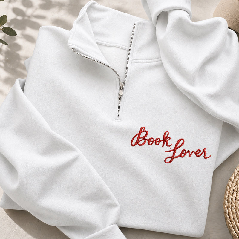 Embroidered Book Lover Classic Quarter Zip Sweatshirt