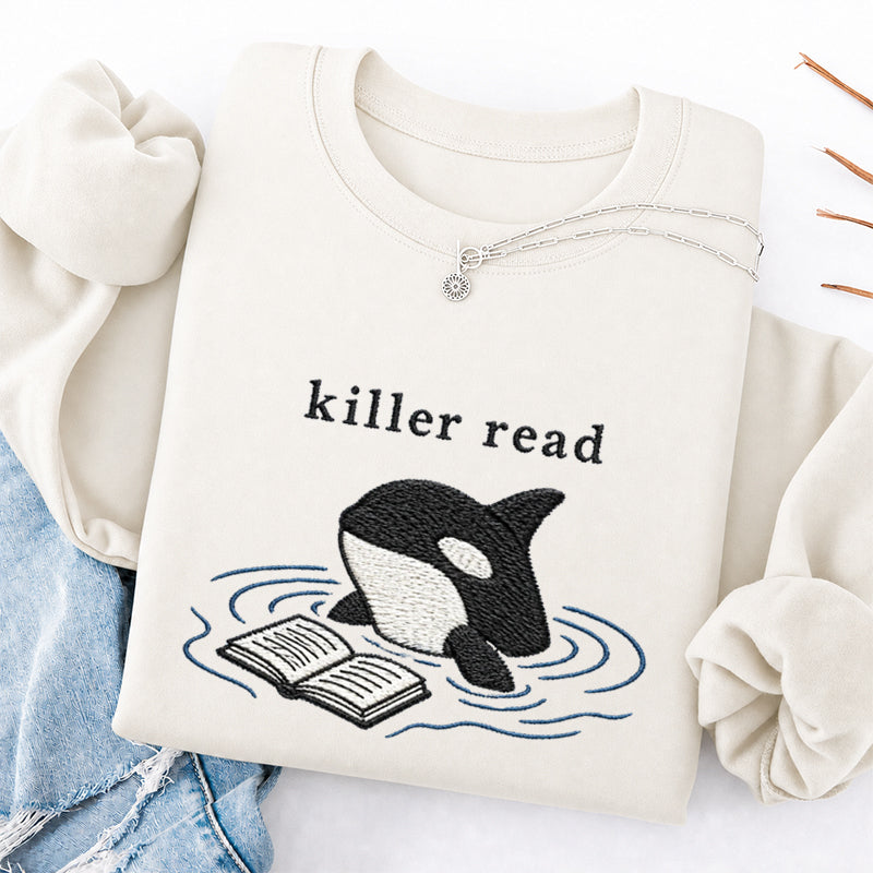 Embroidered Killer Read Orca Classic Crewneck Sweatshirt