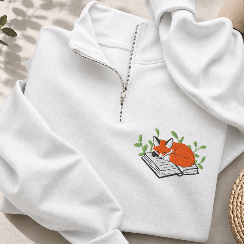 Embroidered Fox Book Nap Classic Quarter Zip Sweatshirt