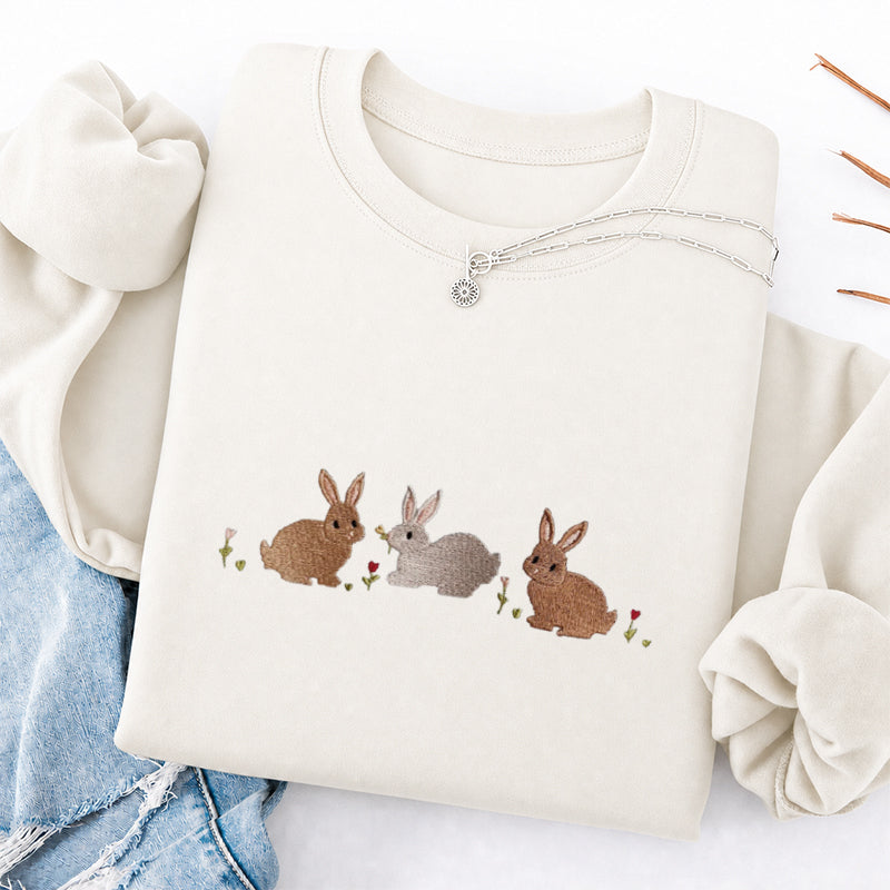 Embroidered Three Bunnies Classic Crewneck Sweatshirt